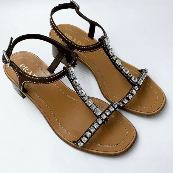 Prada Leather Rhinestone Sandals - Picture 1 of 3